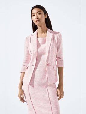 St. John Pink Boucle Tweed Sheath Dress Textured Knee Length Sleeveless Size 14